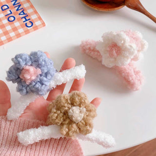 Auramma Collections Cozy Soft Wool Cute Big Flower Hair Claw