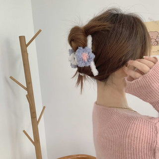 Auramma Collections Cozy Soft Wool Cute Big Flower Hair Claw