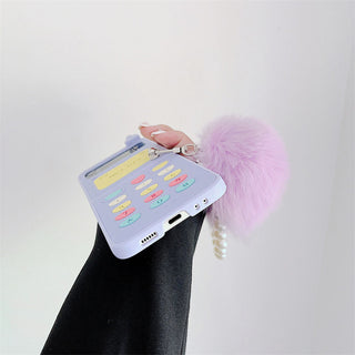 Auramma Collections Cute Y2K Style Purple Flip Phone Design Matching Chain Fur Ball Charm Soft TPU Case Samsung Galaxy Z Flip 3 4