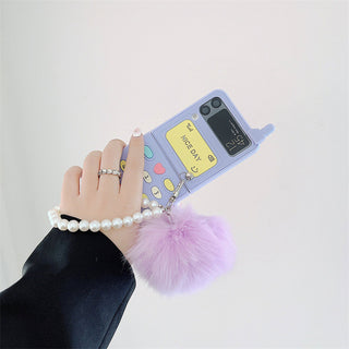 Auramma Collections Cute Y2K Style Purple Flip Phone Design Matching Chain Fur Ball Charm Soft TPU Case Samsung Galaxy Z Flip 3 4