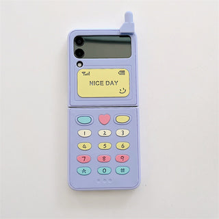 Auramma Collections Cute Y2K Style Purple Flip Phone Design Matching Chain Fur Ball Charm Soft TPU Case Samsung Galaxy Z Flip 3 4