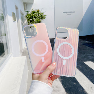 Auramma Collections Dreamy Fairy Column Stripe Frosted Clear Gradient MagSafe TPU Case iPhone 14 13 12 Pro Max Plus