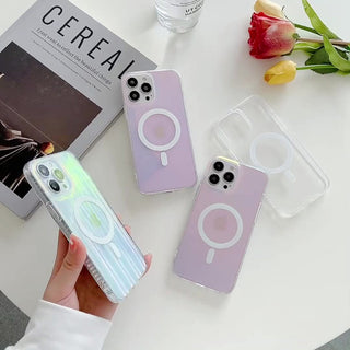 Auramma Collections Dreamy Fairy Column Stripe Frosted Clear Gradient MagSafe TPU Case iPhone 14 13 12 Pro Max Plus