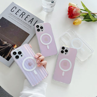 Auramma Collections Dreamy Fairy Column Stripe Frosted Clear Gradient MagSafe TPU Case iPhone 14 13 12 Pro Max Plus