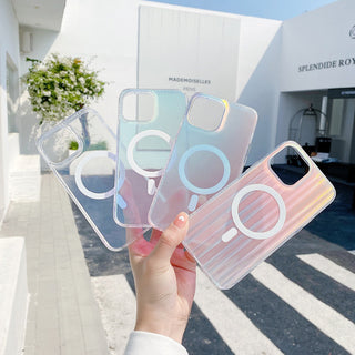 Auramma Collections Dreamy Fairy Column Stripe Frosted Clear Gradient MagSafe TPU Case iPhone 14 13 12 Pro Max Plus