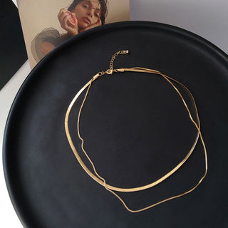 Auramma Collections Gold Plated Double Herringbone Snake Chain Statement NecklaceLayering Snake