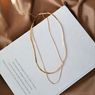 Auramma Collections Gold Plated Double Herringbone Snake Chain Statement NecklaceLayering Snake