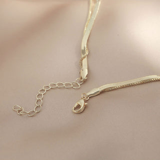 Auramma Collections Gold Plated Double Herringbone Snake Chain Statement NecklaceLayering Snake