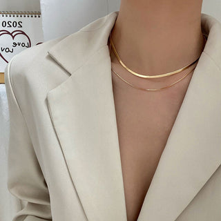 Auramma Collections Gold Plated Double Herringbone Snake Chain Statement NecklaceLayering Snake
