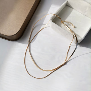 Auramma Collections Gold Plated Double Herringbone Snake Chain Statement NecklaceLayering Snake