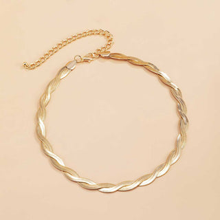 Auramma Collections Elegant Gold Plated Herringbone Flat Snake Surface Intertwined Design Necklace Choker