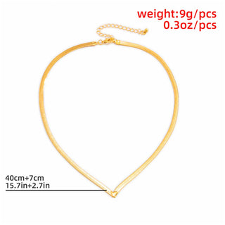 Auramma Collections Elegant Gold Plated Herringbone Snake Flat Surface V Shaped Necklace