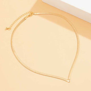 Auramma Collections Elegant Gold Plated Herringbone Snake Flat Surface V Shaped Necklace
