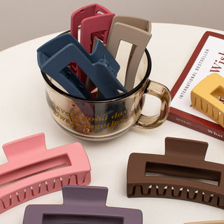 Auramma Collections Elegant Matte Yellow Pink Coffee Green Purple Beige White Blue Hollow Rectangle Box Hair Claw Clip