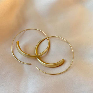 Auramma Collections Elegant Matte Gold Asymmetric Open Hoop Statement Earrings