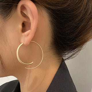 Auramma Collections Elegant Matte Gold Asymmetric Open Hoop Statement Earrings