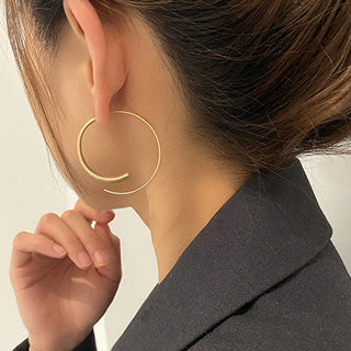 Auramma Collections Elegant Matte Gold Asymmetric Open Hoop Statement Earrings