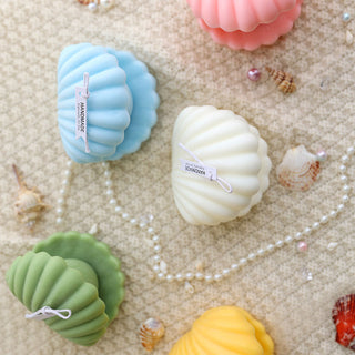 Auramma Collections Funky Kawaii Blue White Pink Green Yellow Pearl Oyster Seashell Scented Candle