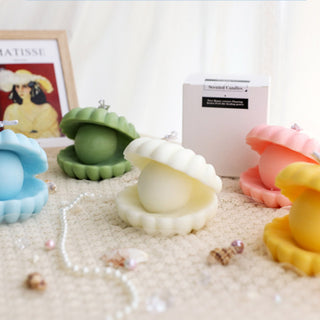 Auramma Collections Funky Kawaii Blue White Pink Green Yellow Pearl Oyster Seashell Scented Candle