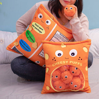 Auramma Collections Funky Kawaii Cheesy Puff Velvet Finish Snack Pack Plushie Fluffy Smiley Balls
