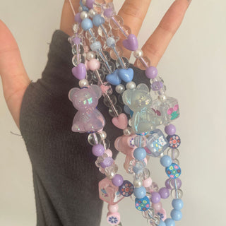 Auramma Collections Funky Kawaii Clear Pink Purple Blue Bead Bear Hearts Stars Cube Phone Charm