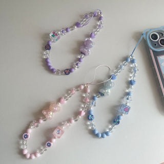 Auramma Collections Funky Kawaii Clear Pink Purple Blue Bead Bear Hearts Stars Cube Phone Charm