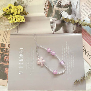 Auramma Collections Funky Kawaii Clear Pink Yellow Green Blue Purple Bead Matching Color Flower Cube Phone Charm