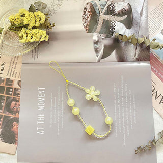 Auramma Collections Funky Kawaii Clear Pink Yellow Green Blue Purple Bead Matching Color Flower Cube Phone Charm
