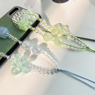 Auramma Collections Funky Kawaii Clear Pink Yellow Green Blue Purple Bead Matching Color Flower Cube Phone Charm
