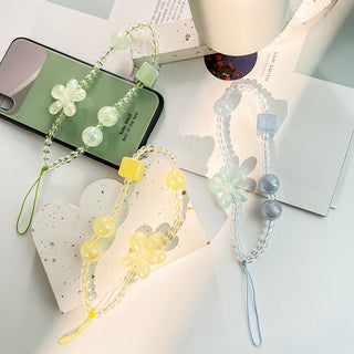 Auramma Collections Funky Kawaii Clear Pink Yellow Green Blue Purple Bead Matching Color Flower Cube Phone Charm