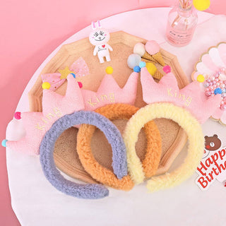 Auramma Collections Funky Kawaii Cute Big Colorful Crown Soft Fleece Pink Red Grey Yellow Blue Orange Hair Band