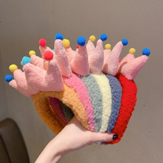 Auramma Collections Funky Kawaii Cute Big Colorful Crown Soft Fleece Pink Red Grey Yellow Blue Orange Hair Band