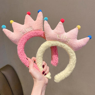 Auramma Collections Funky Kawaii Cute Big Colorful Crown Soft Fleece Pink Red Grey Yellow Blue Orange Hair Band