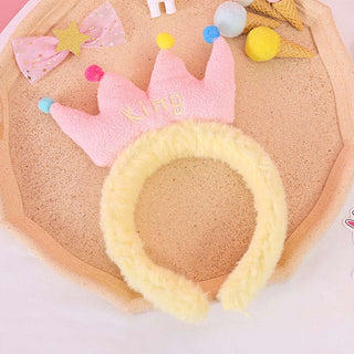 Auramma Collections Funky Kawaii Cute Big Colorful Crown Soft Fleece Pink Red Grey Yellow Blue Orange Hair Band