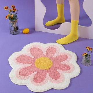 Auramma Collections Funky Kawaii Cute Yellow Purple Green Pink Blue White Daisy Area Bedside Rug