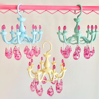 Auramma Collections Funky Kawaii Fancy Princess Chandelier Design Blue Mint Cream Purple Pink Drying Hanger Crystal Shaped Clips