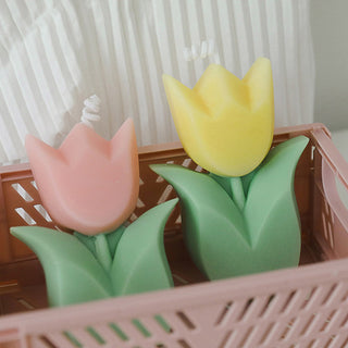 Auramma Collections Funky Kawaii Pastel Color Purple Pink Yellow Green Tulip Flower Scented Candle