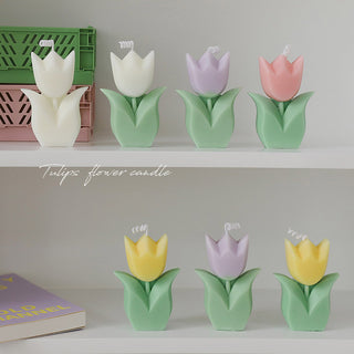Auramma Collections Funky Kawaii Pastel Color Purple Pink Yellow Green Tulip Flower Scented Candle