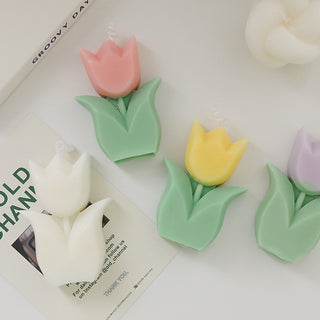 Auramma Collections Funky Kawaii Pastel Color Purple Pink Yellow Green Tulip Flower Scented Candle