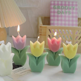 Auramma Collections Funky Kawaii Pastel Color Purple Pink Yellow Green Tulip Flower Scented Candle