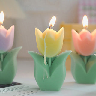 Auramma Collections Funky Kawaii Pastel Color Purple Pink Yellow Green Tulip Flower Scented Candle