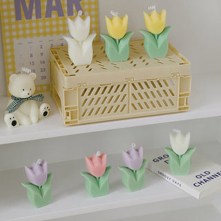 Auramma Collections Funky Kawaii Pastel Color Purple Pink Yellow Green Tulip Flower Scented Candle