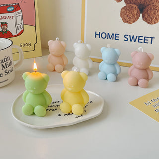 Auramma Collections Funky Kawaii Pastel Matcha Green Yellow Baby Pink Blue White Purple Teddy Bear Handmade Aromatherapy Scented Soy Wax Candle