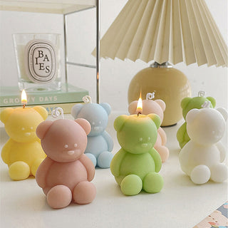 Auramma Collections Funky Kawaii Pastel Matcha Green Yellow Baby Pink Blue White Purple Teddy Bear Handmade Aromatherapy Scented Soy Wax Candle