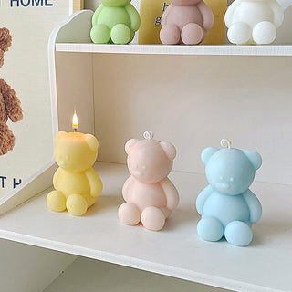 Auramma Collections Funky Kawaii Pastel Matcha Green Yellow Baby Pink Blue White Purple Teddy Bear Handmade Aromatherapy Scented Soy Wax Candle