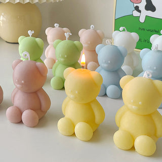 Auramma Collections Funky Kawaii Pastel Matcha Green Yellow Baby Pink Blue White Purple Teddy Bear Handmade Aromatherapy Scented Soy Wax Candle