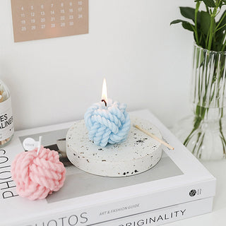 Auramma Collections Funky Kawaii Pastel Yellow Matcha Orange Olive Green Pink Purple Blue White Wool Yarn Ball Handmade Aromatherapy Scented Soy Wax Candle