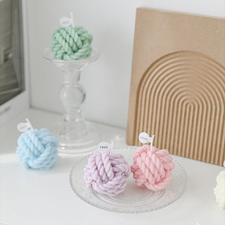 Auramma Collections Funky Kawaii Pastel Yellow Matcha Orange Olive Green Pink Purple Blue White Wool Yarn Ball Handmade Aromatherapy Scented Soy Wax Candle