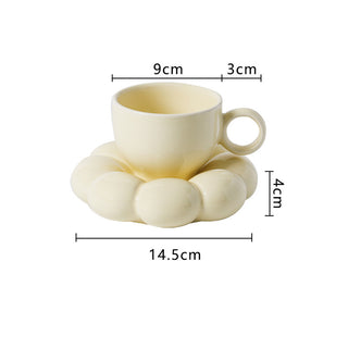 Auramma Collections Funky Kawaii Pastel Blue Yellow Pink Pearl White Cup Mug Puffy Cloud Flower Plate Coaster Set