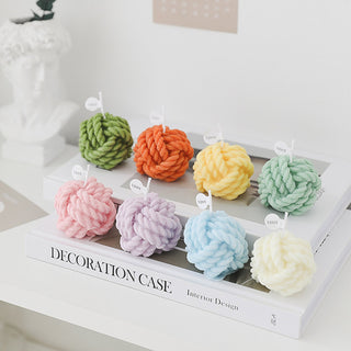 Auramma Collections Funky Kawaii Pastel Yellow Matcha Orange Olive Green Pink Purple Blue White Wool Yarn Ball Handmade Aromatherapy Scented Soy Wax Candle